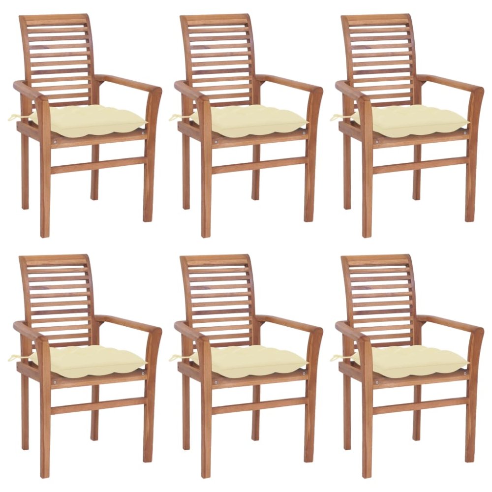 Vidaxl Jedálenské stoličky 6 ks krémovo-biele podložky tíkový masív
